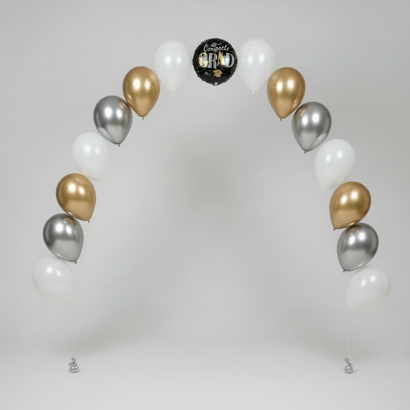 Balloons in front of a wall with various cards, likely in a store setting.