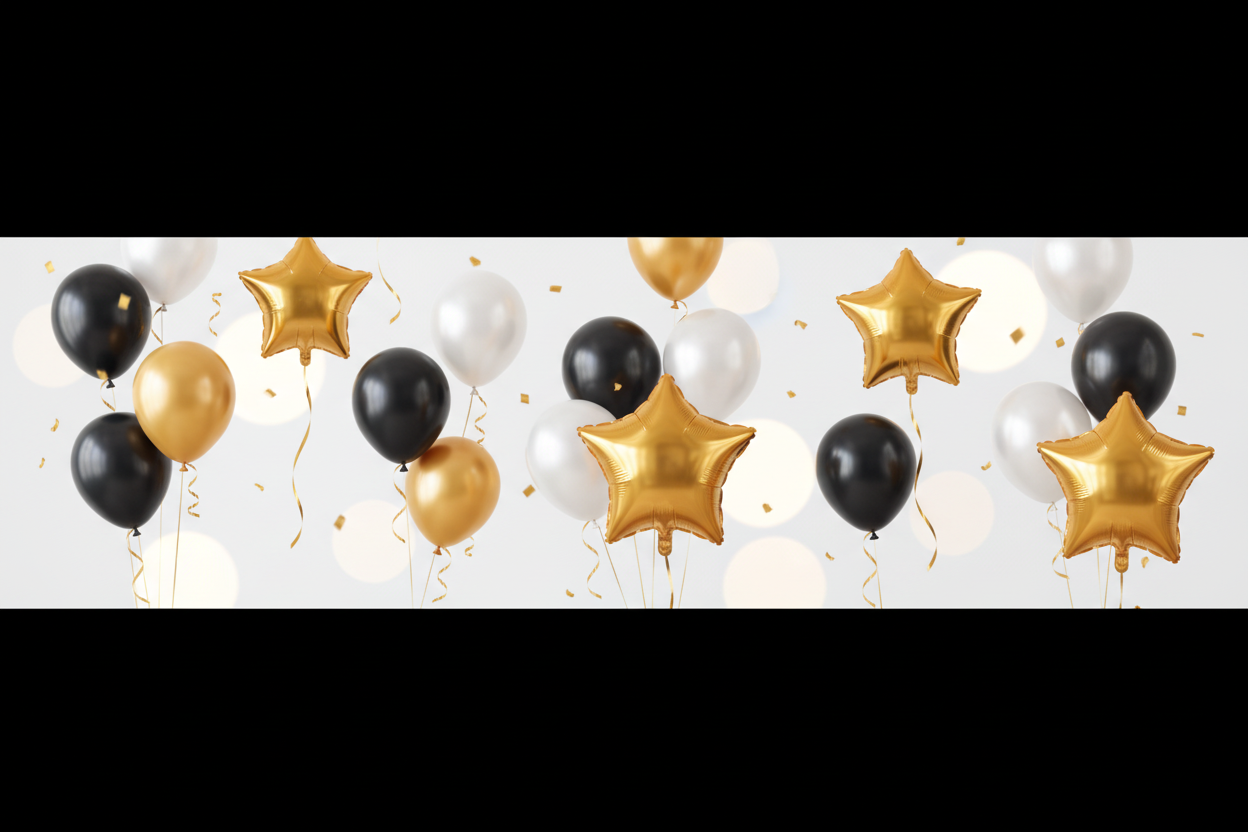 Free-floating helium balloons with latex and star foil balloons